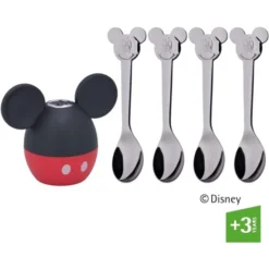 WMF Disney Mickey Mouse Streuer Set 5-teilig, Salzstreuer Mit 4 Löffel, Cromargan Edelstahl Poliert, Spülmaschinengeeignet