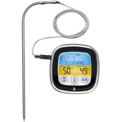 WMF BBQ Digitales Thermometer, Grillthermometer Mit 5 Garstufen, LED-Touchdisplay, Timer, Magnethalterung