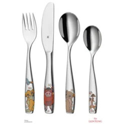 WMF König Der Löwen Kinderbesteck, 4-teilig, Ab 3 Jahren, Cromargan Edelstahl Poliert, Spülmaschinengeeignet, Farb- Und Lebensmittelecht