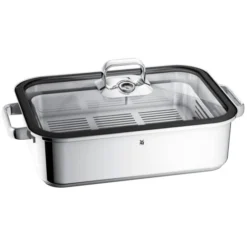 WMF Vitalis Aroma Dampfgarer/Bräter 6,5l, 41 X 27 X 10 Cm, Glasdeckel Mit Silikonrand, Garthermometer, Garblech, Cromargan Edelstahl, Induktion
