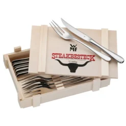 WMF Steakbesteck 12-teilig, Steakbesteck Set Für 6 Personen, Steakmesser, Steakgabel, Cromargan Edelstahl Poliert, Grillbesteck In Holzkiste -VMD Geschäft unnamed file 215