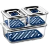 WMF Top Serve Frischhaltedosen-Set 3-teilig Rechteckig, Schale Mit Abtropfgitter, Luftdichtem Deckel, Frische-Ventil, Box Zum Vorbereiten, Aufbewahren Und Servieren -VMD Geschäft unnamed file 2163