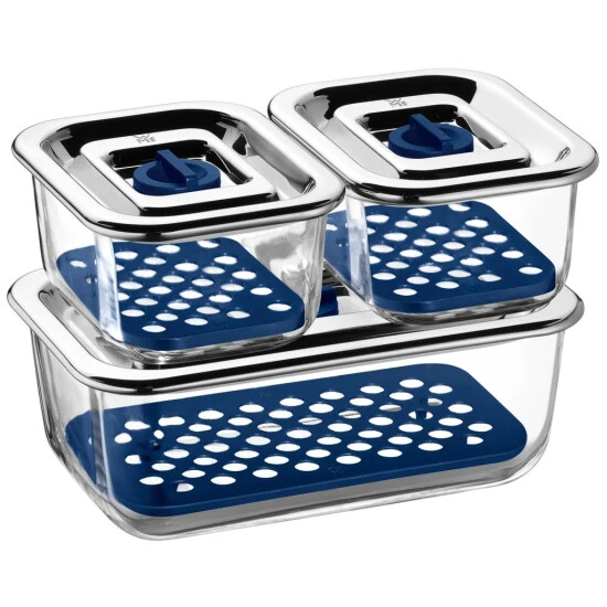 WMF Top Serve Frischhaltedosen-Set 3-teilig Rechteckig, Schale Mit Abtropfgitter, Luftdichtem Deckel, Frische-Ventil, Box Zum Vorbereiten, Aufbewahren Und Servieren 3 WMF Top Serve Frischhaltedosen-Set 3-teilig Rechteckig, Schale Mit Abtropfgitter, Luftdichtem Deckel, Frische-Ventil, Box Zum Vorbereiten, Aufbewahren Und Servieren