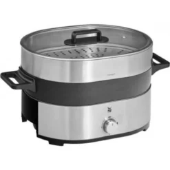 WMF Lono Hot Pot & Dampfgarer Elektrisch 3,6l, Chinesisches Fondue Für 6 Personen, Dampfaufsatz Für Dim Sum, Bao, Garkörbchen, 1700W, Edelstahl Matt