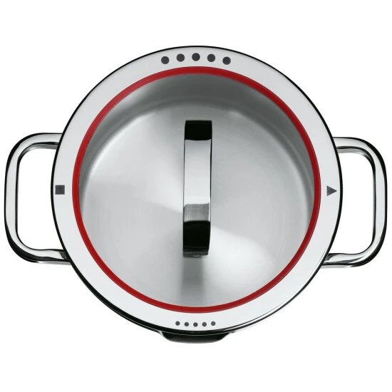 WMF Function 4 Kochtopf Groß 20cm, Fleischtopf Induktion 3,4l, Glasdeckel, Cromargan Edelstahl Poliert, 4 Abgießfunktionen, Innenskalierung, Rot 5 WMF Function 4 Kochtopf Groß 20cm, Fleischtopf Induktion 3,4l, Glasdeckel, Cromargan Edelstahl Poliert, 4 Abgießfunktionen, Innenskalierung, Rot – Bild 3