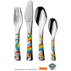 WMF Paw Patrol Kinderbesteck Set 4-teilig, Kinderbesteck Edelstahl, Besteck Kinder Ab 3 Jahre, Cromargan Poliert, Spülmaschinengeeignet