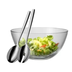 WMF Taverno Salatschüssel Set 3-teilig, Salatbesteck 25 Cm Mit Salatschale, Runde Schale Ø 23,5 Cm, Glas, Cromargan Edelstahl Poliert, Spülmaschinengeeignet -VMD Geschäft unnamed file 475