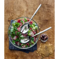 WMF Taverno Salatschüssel Set 3-teilig, Salatbesteck 25 Cm Mit Salatschale, Runde Schale Ø 23,5 Cm, Glas, Cromargan Edelstahl Poliert, Spülmaschinengeeignet -VMD Geschäft unnamed file 476