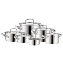 WMF Gourmet Plus Topfset Induktion 6-teilig, Kochtopf Set Mit Metalldeckel, Cromargan Edelstahl Mattiert, Töpfe Set Unbeschichtet, Innenskalierung -VMD Geschäft unnamed file 501