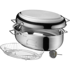 WMF Bräter Induktion 41x28,5x18 Cm Mit Bratenthermometer Und Einsatz, Schmortopf 8,5l Mit Induktions-Deckel, Cromargan Edelstahl, Backofenfest -VMD Geschäft unnamed file 540