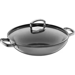 WMF Fusiontec Mineral Wok Induktion 32 Cm, Wokpfanne Mit Glasdeckel, High-Tech Keramik, Backofenfest, Kratzfest, Grau