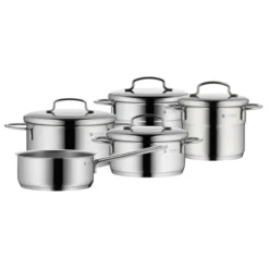WMF Mini Topfset Klein 5-teilig, Cromargan Edelstahl Poliert, Töpfe Mit Metalldeckel, Induktionstöpfe, Topf Induktion, Stapelbar, Ideal Für Kleine Portionen Oder Singlehaushalte