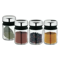 WMF Depot Gewürzstreuer-Set 4-teilig, 100ml, Gewürzdose, Gewürzstreuer, Gewürzglas, Glas, Cromargan Edelstahl, Spülmaschinengeeignet -VMD Geschäft unnamed file 829