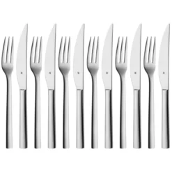 WMF Nuova Steakbesteck 12-teilig, Für 6 Personen, Steakgabel, Steakmesser, Cromargan Edelstahl Poliert, Spülmaschinengeeignet