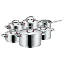 WMF Premium One Topfset Induktion 6-teilig, Kochtopf Set Mit Metalldeckel, Cromargan Edelstahl Poliert, Töpfe Set Unbeschichtet, Innenskalierung
