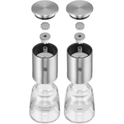 WMF De Luxe Salz Und Pfeffermühle Set 2-teilig, Befüllt, Cromargan Edelstahl, Glas, Keramikmahlwerk, Mühle Für Salz, Pfeffer, Chillischoten -VMD Geschäft unnamed file 957